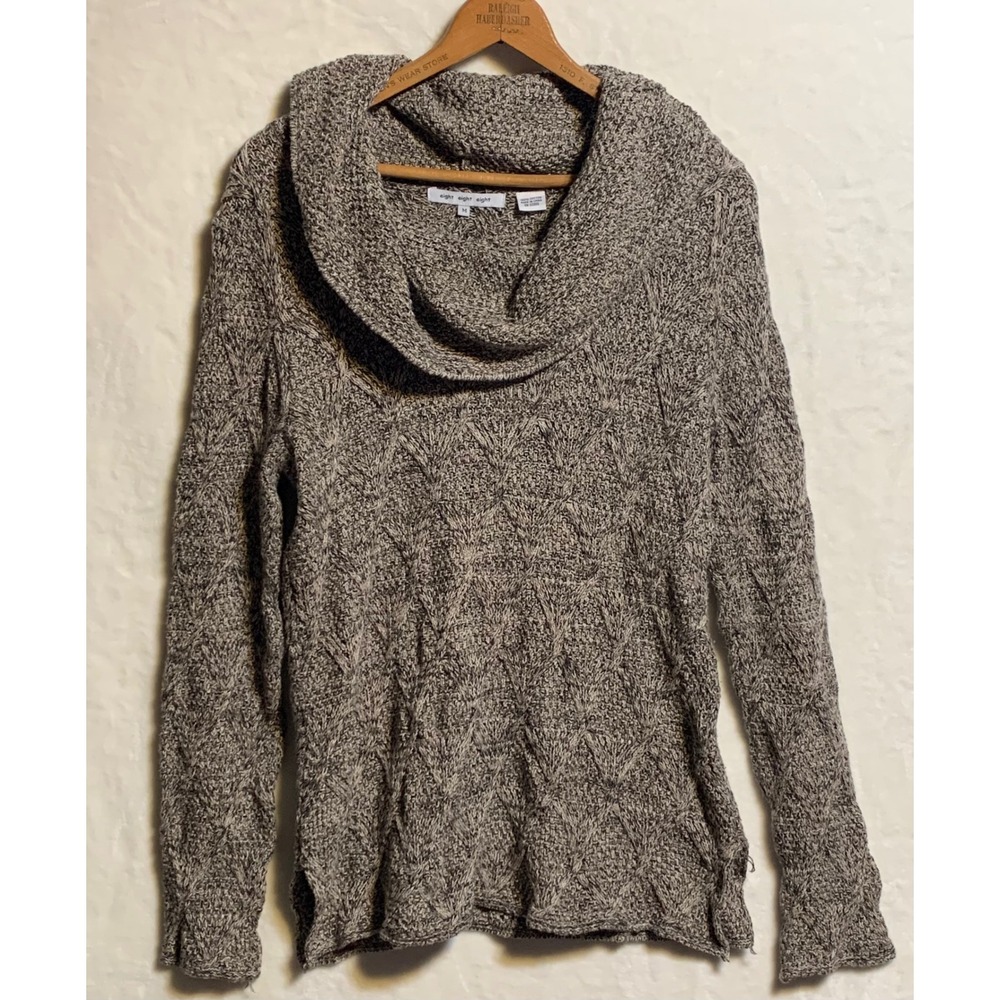 Eight Eight Eight Womens Grey Marled Cotton Cowl Neck Diamond Cable Knit Sweater